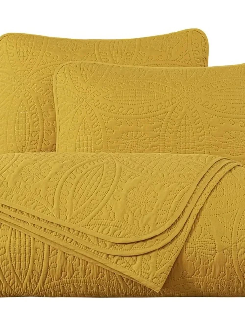 Mustard Yellow 3 piece Queen Quilted Bedspread Set